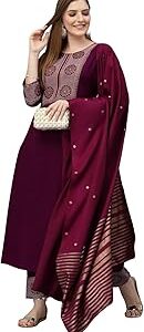 KLOSIA Women Embroidered Kurta and Pant Set with Dupatta